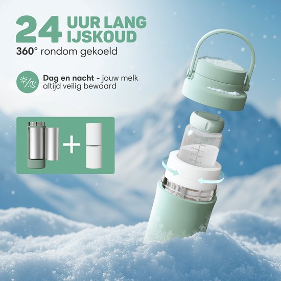 Vulpes Goods® BabyCare – Draagbare Melkkoeler – RVS Fles 750ml + 2x 300ml – Tot 24u Koeling – Lekvrij