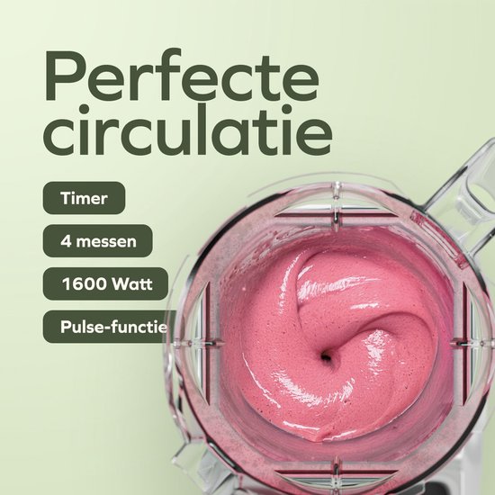 KitchenBrothers Power Blender - 1600W - 2L - Smoothie Maker - IJscrusher - Metallic Grijs
