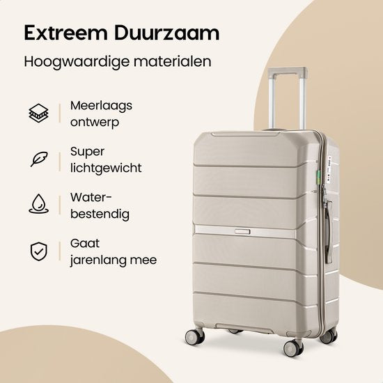 SKYCASES Urban Adventurer - Kofferset - 3-delig - Cijferslot - 232L - Spinner wielen - Reiskoffer met Kofferslot - Lichtgewicht - Beige