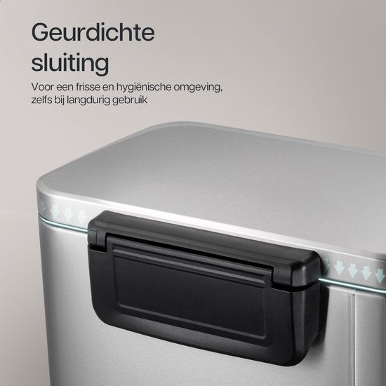 Deleca Prullenbak Prestige - 50 Liter - Breed - RVS Vuilnisbak / Afvalemmer / Pedaalemmer - Met Voetpedaal en Slow Close - Mat Zilver