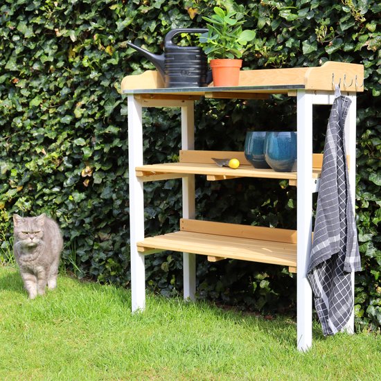 AXI Oppottafel met opbergplanken Bruin/wit - Handige oppottafel met zinken werkblad