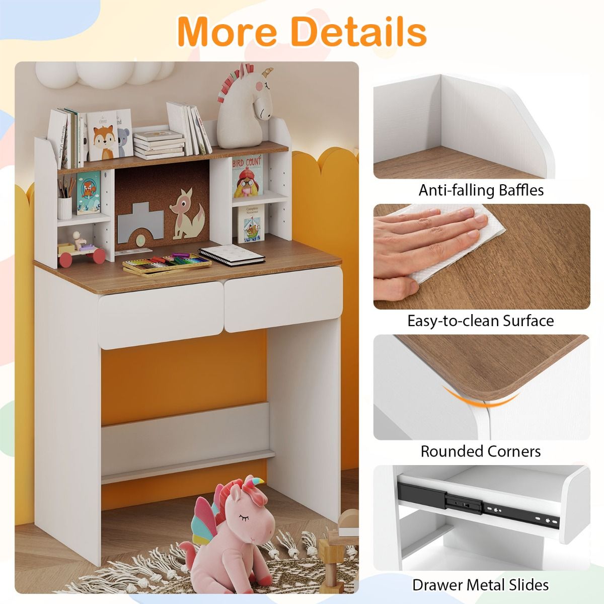 Coast Kinderschrijftafel met kurken prikbord - oplaadstation - ruime opbergruimte - wit