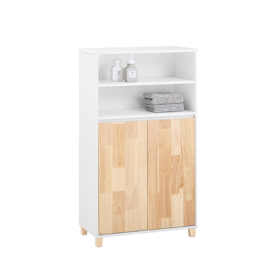 SoBuy BZR143-WN Badkamermeubel met Afneembare Wasbak, 3 Vakopslag en Wasmand – Wit, 64x33x110 cm