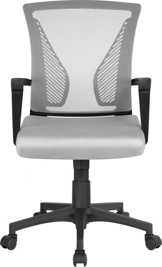 Yaheetech Bureaustoel Ergonomisch – Voorzien Van Ademende Meshstof En Schommelfunctie En Verstelbare Zithoogte – Voor Kantoor En Studeerkamer – Grijs Nylon En Metaal – 60 x 60 x 91-100,5 cm