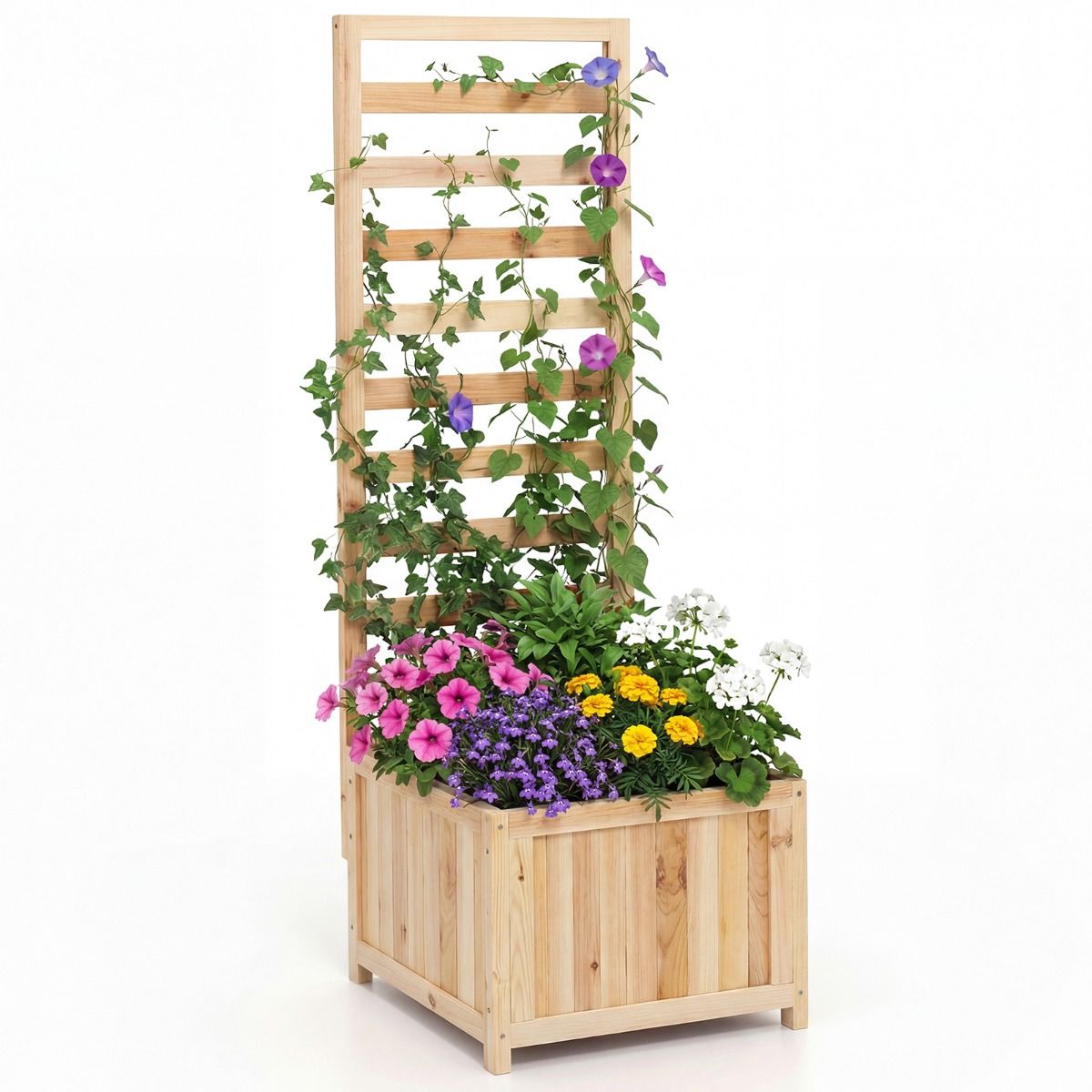 Coast Houten Verhoogde Plantenbak met Klimrek - met afwateringsgaten - verstelbare panelen - naturel - 123 cm