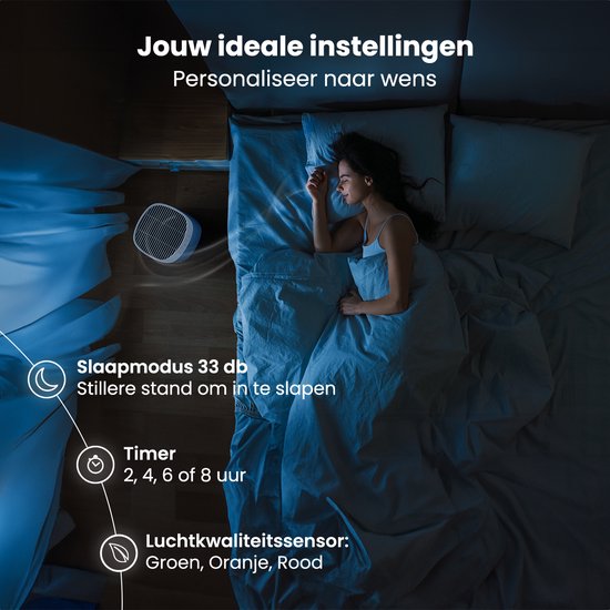 Auronic Luchtreiniger Fresh Pro - Met HEPA 13-filter - 300 m³/u - 65 m² - Koolstoffilter - 3 Standen - Air Purifier - Wit
