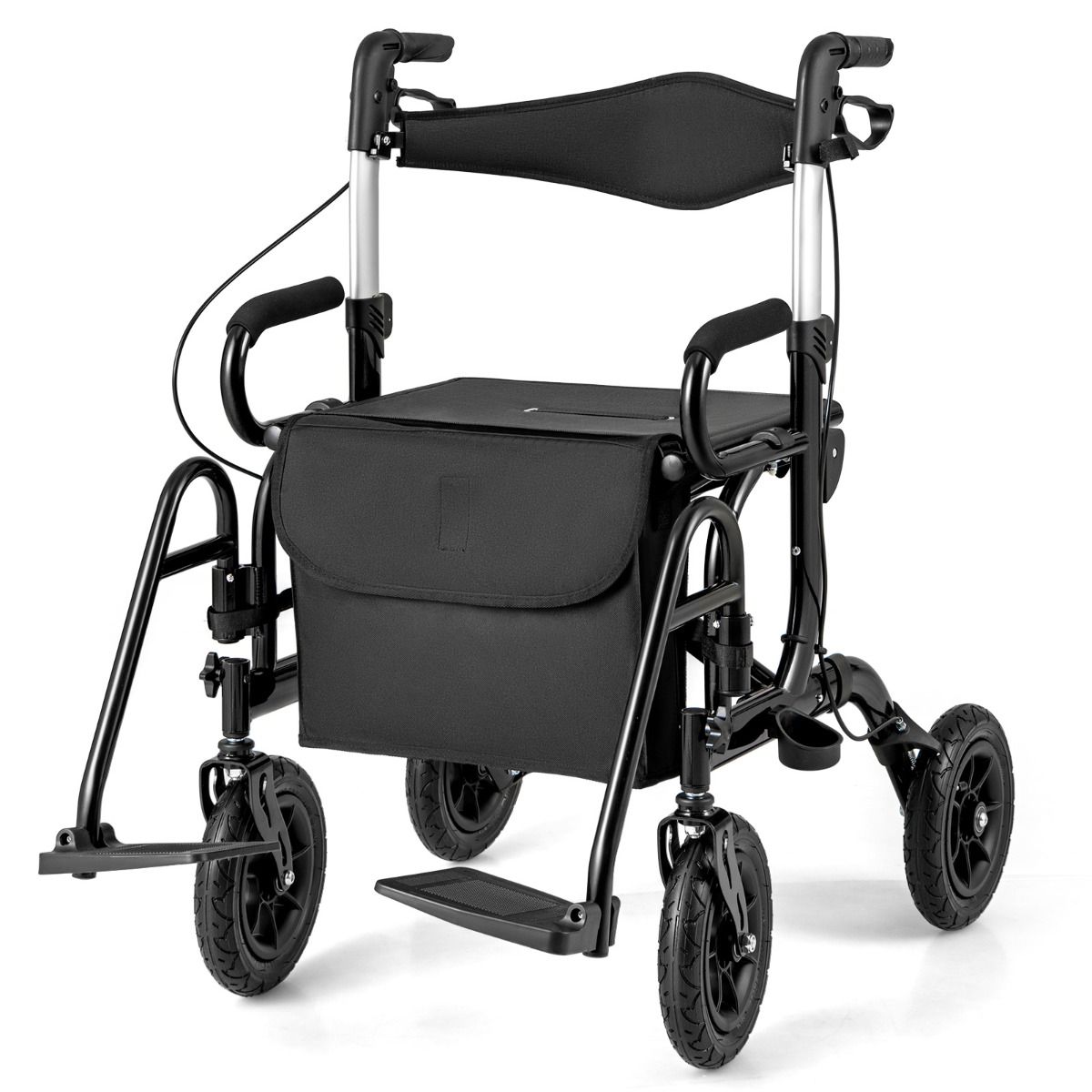 Coast 2-in-1 rollator en rolstoel - luchtbanden - 6-voudig in hoogte verstelbaar - zwart