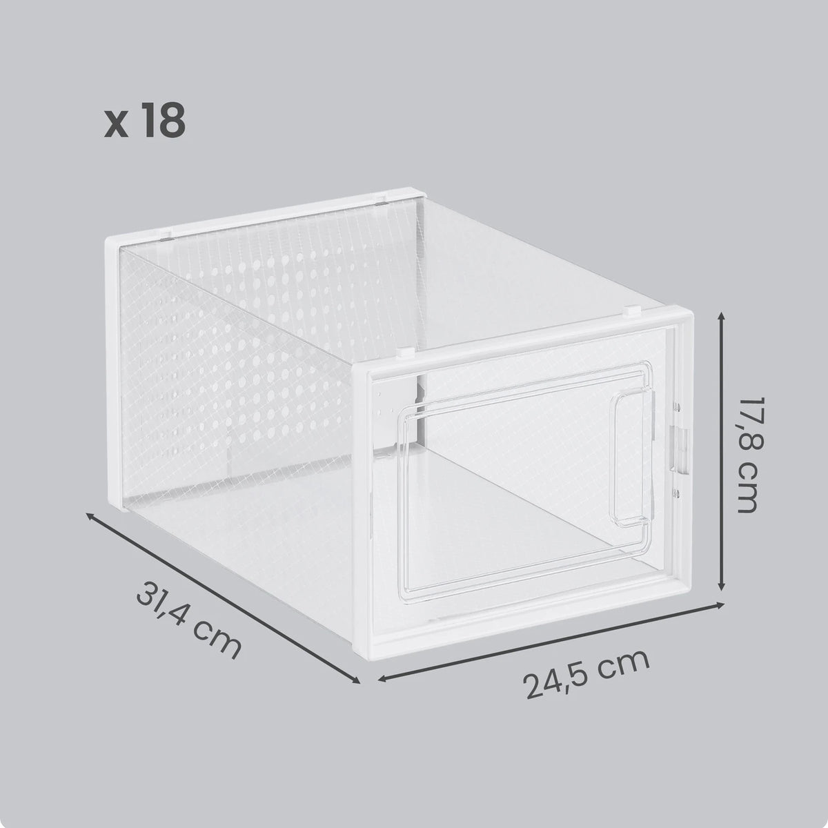 Joyfurnos Stapelbare Schoenenopbergdozen 18 Stuks - Transparant Wit - 35 x 25,2 x 19 cm