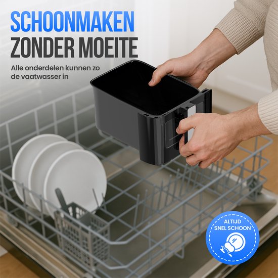 Strex Airfryer XXL - 10L - 2500W - Heteluchtfriteuse - Dubbele Airfryer - 50ºC tot 200ºC - 10 Kookprogramma's - Zwart