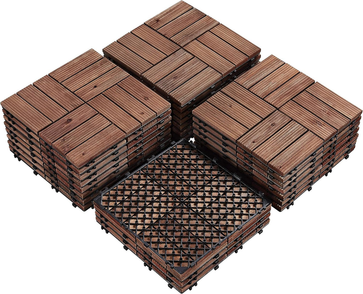 Yaheetech Terrastegels van Tannenhout 30,8 × 30,8 cm – 27 stuks, bruin