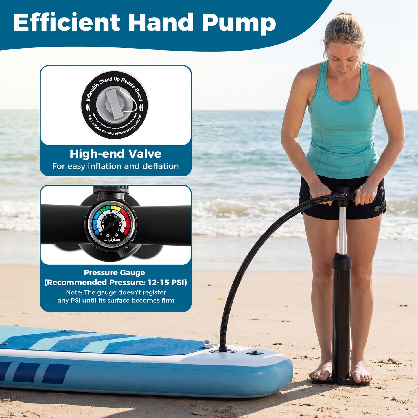 Coast Opblaasbaar SUP Board Stand Up Paddleboard - 336x77x16 cm - Donkerblauw