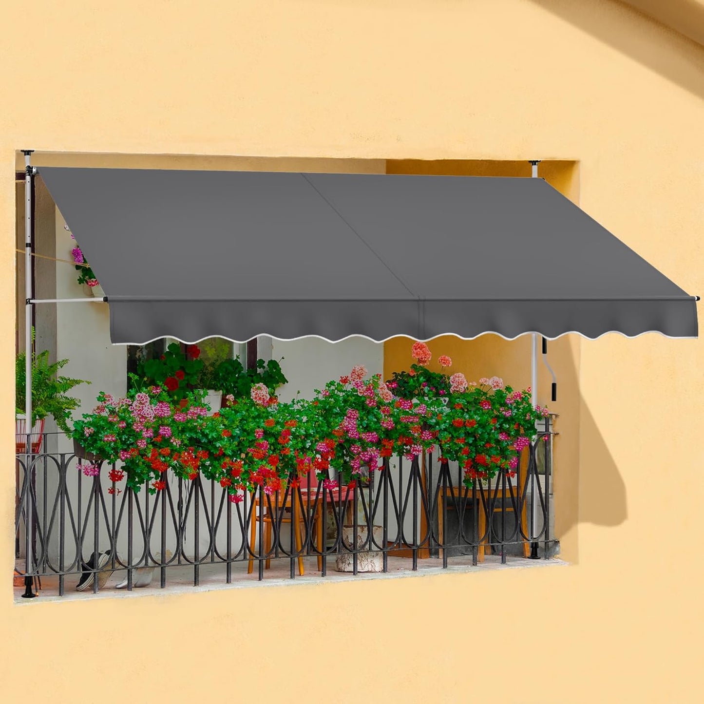Yaheetech Zongordijn met Telescopisch Frame en Slinger - 300 x 120 cm - Verstelbare Hoogte 210-300 cm - UV-bestendig - Grijs