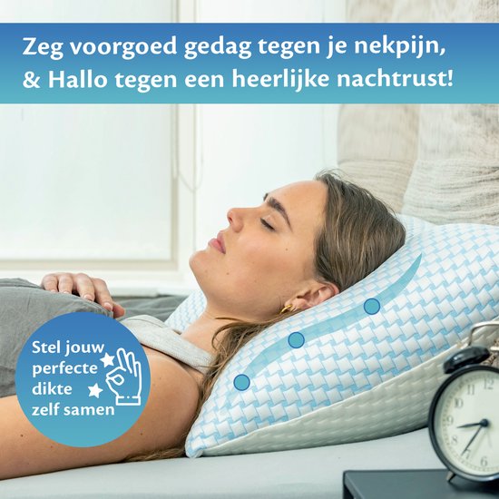 EL-Life Hoofdkussen Nekklachten 40 x 80 cm - Bamboe kussen - Traagschuim / Memory Foam vulling - Ergonomisch en Orthopedisch - Inclusief kussensloop