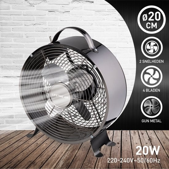 Lifetime Air Tafelventilator - 230V - Bureau Ventilator 20CM - 2 Snelheden - Zwart
