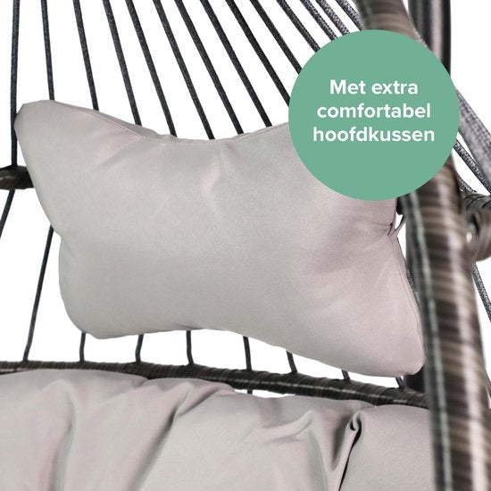 Vita5 Egg Hangstoel – Met Standaard – Binnen en Buiten – Cocoon Stoel - Opvouwbaar - Tot 150kg – Incl. Kussen – Lichtgrijs