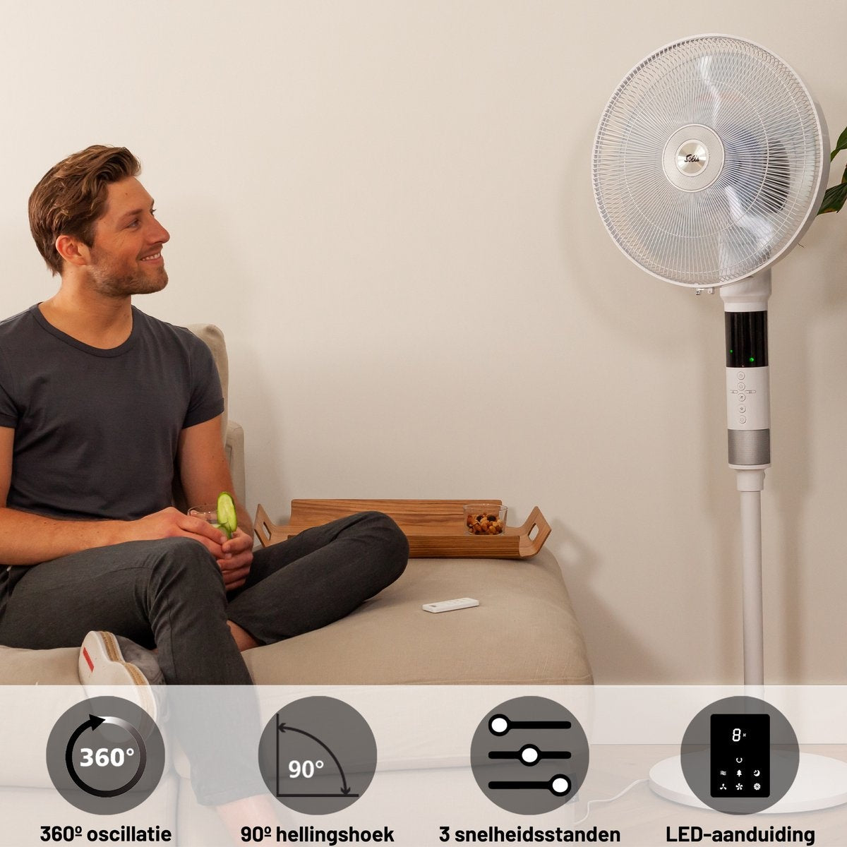 Solis Breeze 360 Statiefventilator - Oscillerend - Afstandsbediening - Timer - 46x40x140cm - Wit