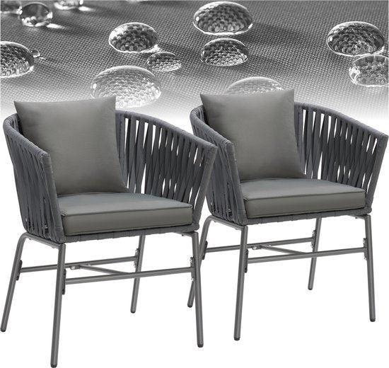tectake® Tuinstoel, set van 2, metalen buitenstoel, terrasstoel met armleuningen, lounge chair, tuin fauteuil, tuin meubels, balkon meubels, tuinset lounge, waterafstotende kussens, verstelbare poten