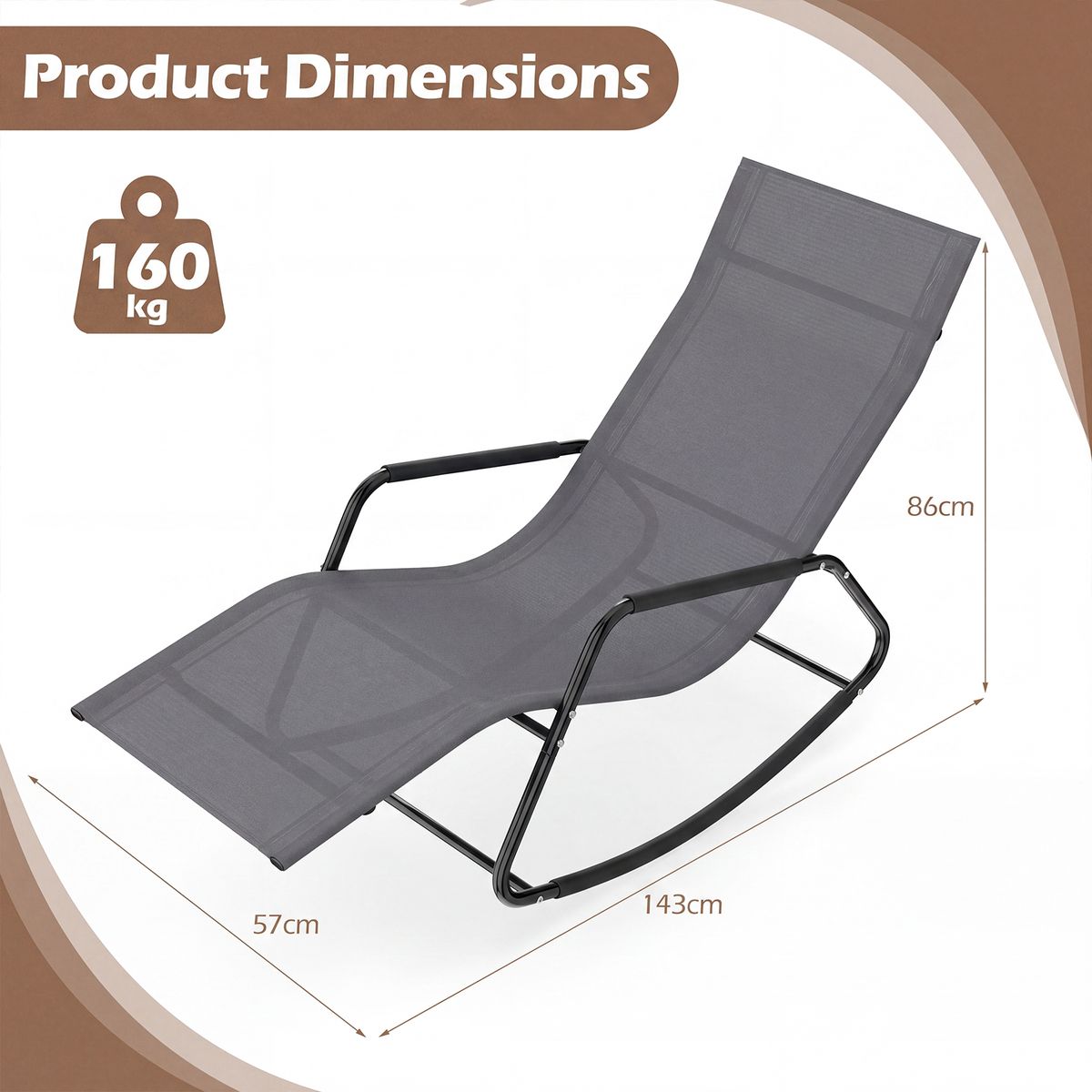 Coast tuinligstoel - ergonomische schommelstoel - ademend metaalframe - beige