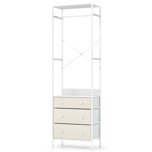 coast Kledingrek met lades – 3-positie hangstang – Opbergvakken – Wit – 55x28x176 cm