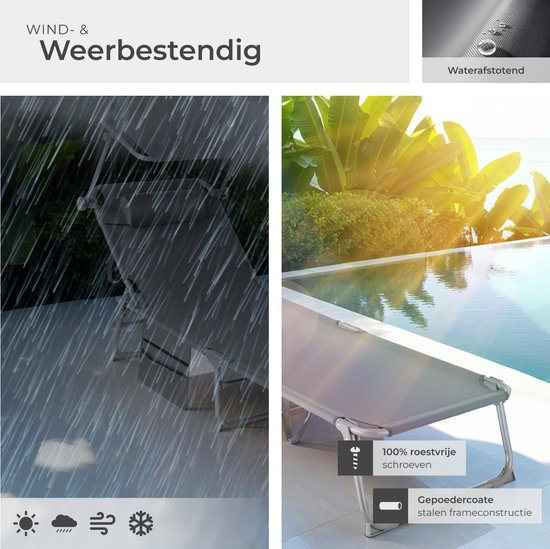 tectake® - ligbed Zonnestoel ligstoel - 4 standen , inklapbaar – grijs - 68 x 190 x 28 cm, met zijvak