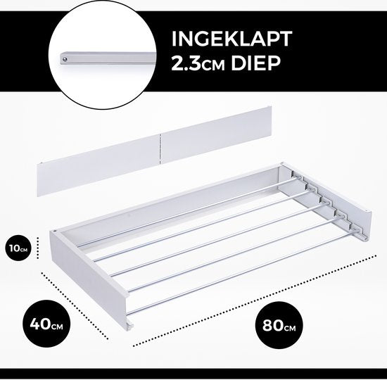 Vonia Wanddroogrek - Droogrek - Wasrek - Droogrek Muur - 80 x 40 cm - Wit