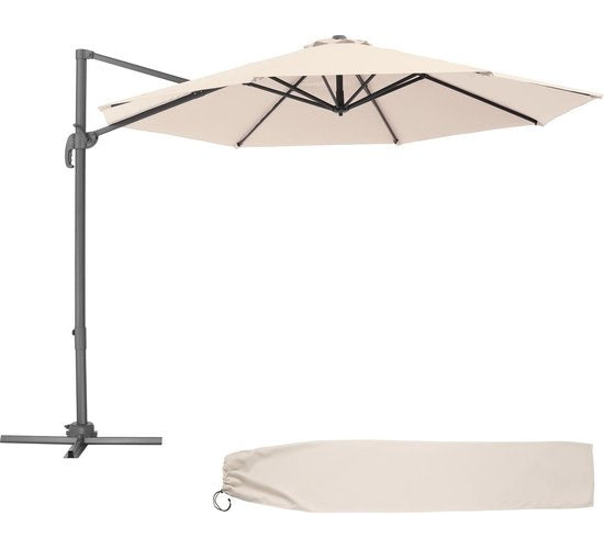 tectake® - Parasol met UV-bescherming - Draaimechanisme met voetpedaal - Kantelbaar in 6 standen - Incl. beschermhoes - beige