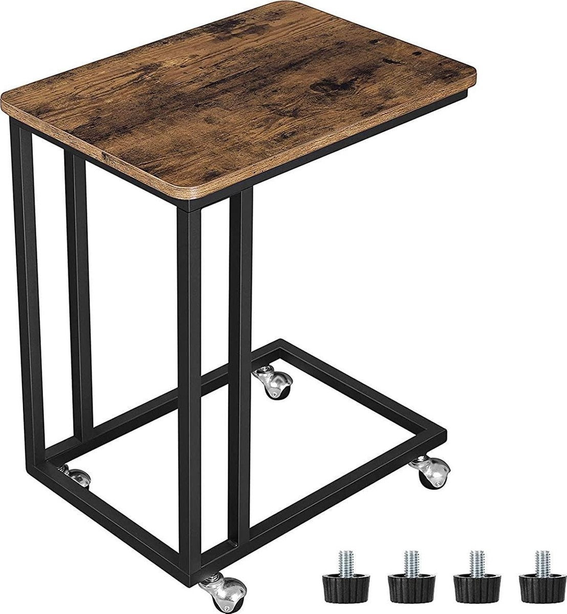 O'DADDY® Bijzettafel - Handige Bijzettafel met Afneembare Wielen - Rustiek Bruin - 50 x 35 x 55 cm
