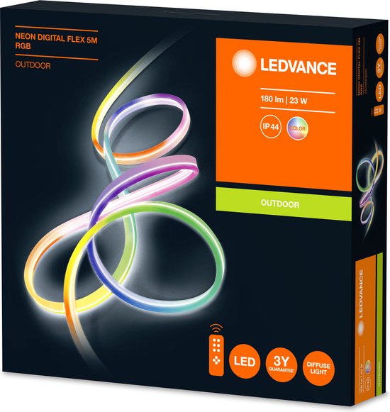LEDVANCE Wand- en plafondarmatuur: voor alle oppervlakken, NEON DIGITAL FLEX / 23 W, 22-…24- V, stralingshoek: 16-, RGB, body materiaal: silicone, IP44