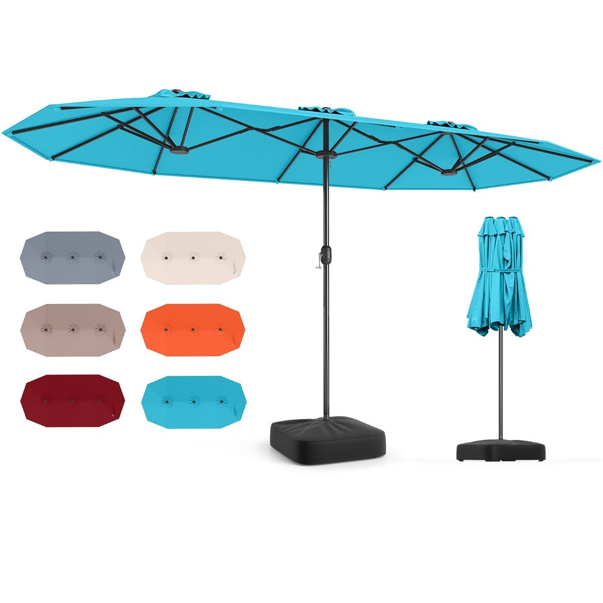 Coast Dubbele Terrasparasol - extra groot doek - verzwaarde voet - Turkoois 400 x 212 cm