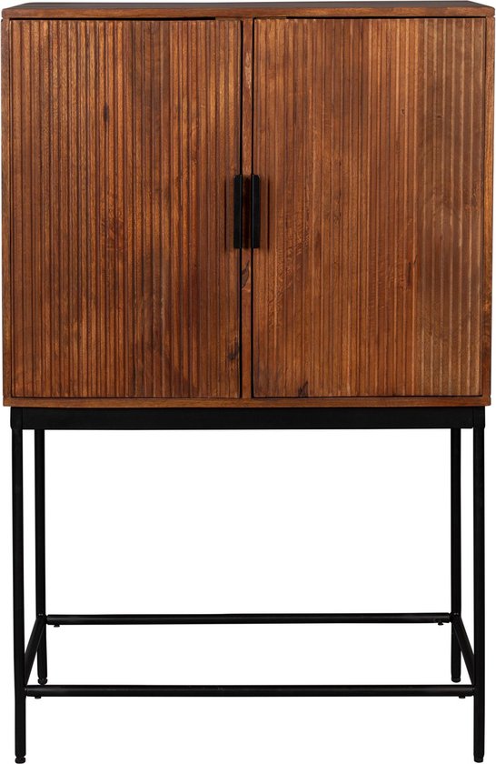 Dutchbone - Saroo - Opbergkast met Grafisch Patroon en 2 Deuren - 80 x 40 x 125,5 cm - Mangohout & Metaal - Bruin/Zwart