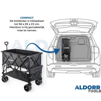 Aldorr Bolderkar XXL - Zwart - 400 Liter - Draagkracht 300 kg - All-Terrain Wielen met Rem - Opvouwbaar - 97 x 123 x 57 cm