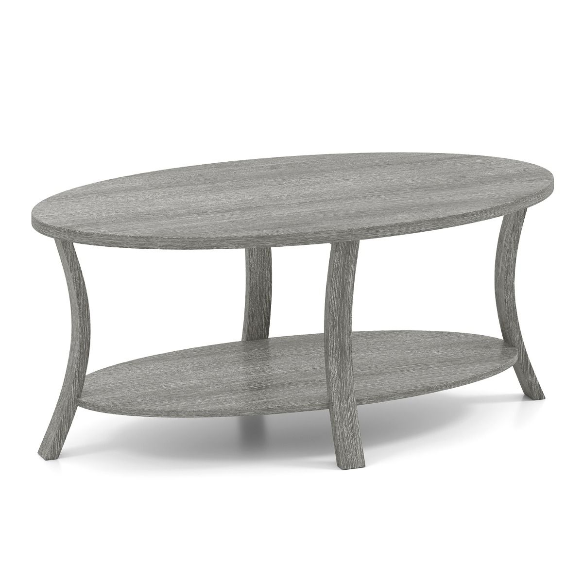 Coast Ovale Salontafel - 2-laags met opbergruimte - rubberhout - grijs - 111 x 60,5 x 47 cm
