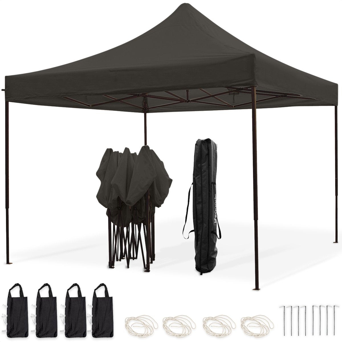 LifeGoods Partytent - Paviljoen - EasyUp - Opvouwbaar - Waterdicht - Met Draagtas - 300 x 300 cm - Antraciet