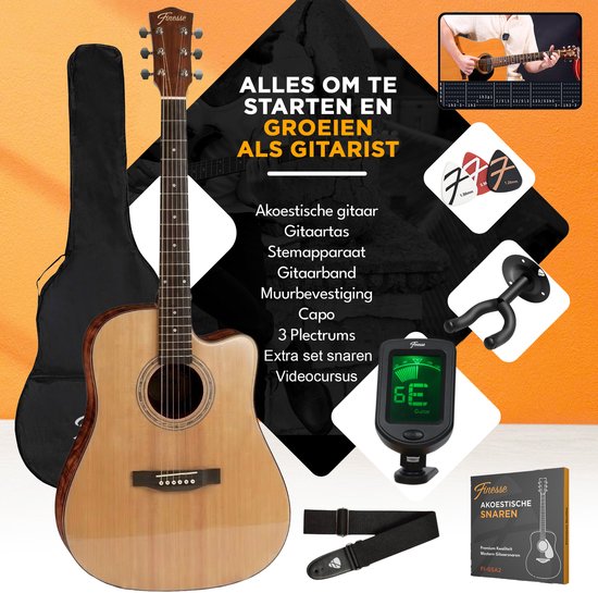 Finesse Premium Akoestische Gitaar - 4/4 41" - Massief Sparrenhout - Western Gitaar - Gitaar Kind & Volwassenen - Naturel
