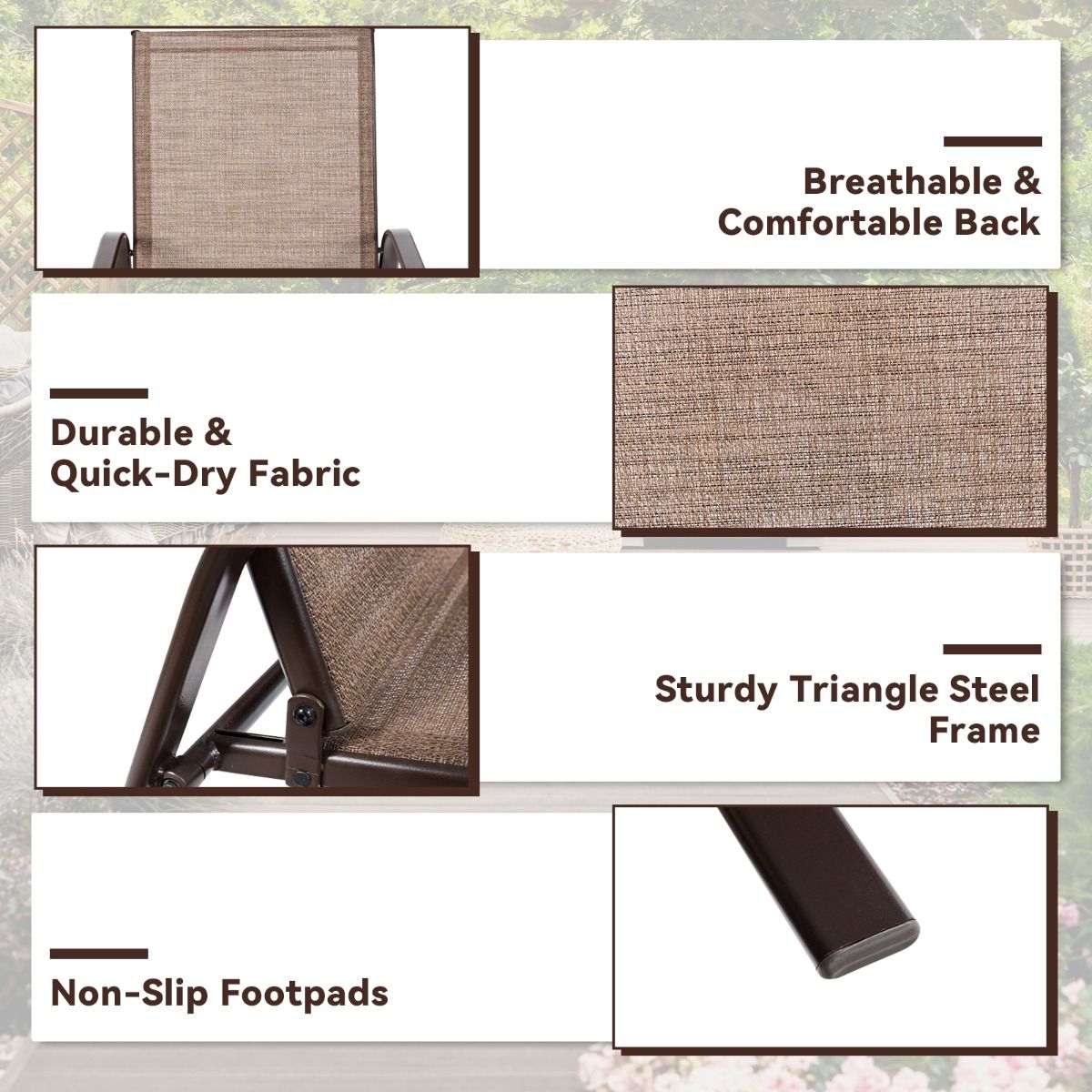 Coast 2-delige tuinstoelenset - ademende stof - versterkt metalen frame - beige
