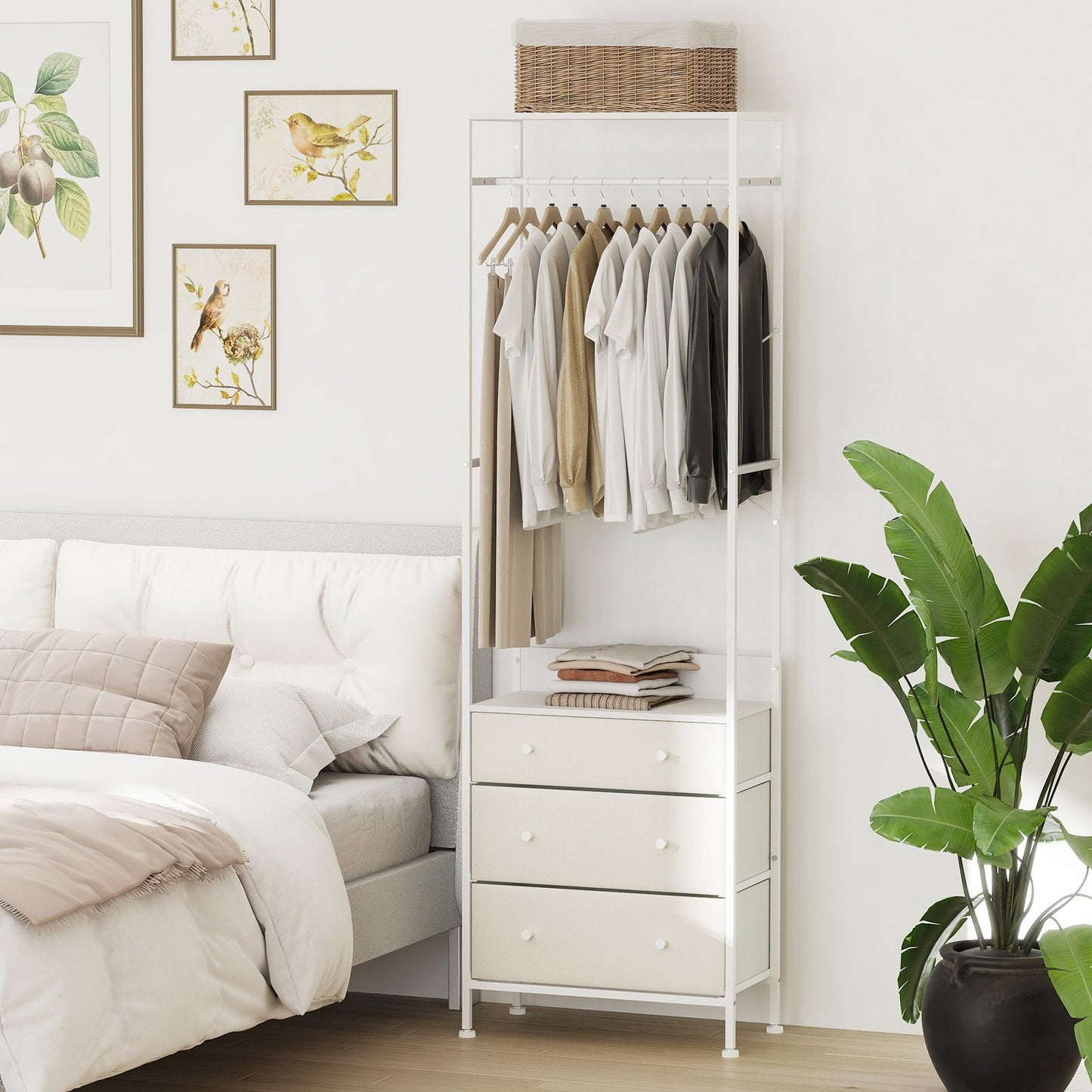 coast Kledingrek met lades – 3-positie hangstang – Opbergvakken – Wit – 55x28x176 cm