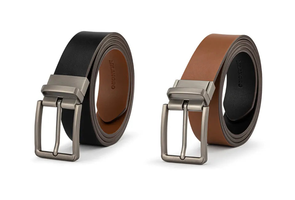 Milanoro Leren Riem 95 (110) cm - Omkeerbaar - Zwart/Cognac