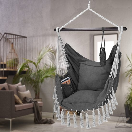 Detex Hangstoel Bohemian – Incl. Fleshouder/2 Kussens XL - Antraciet