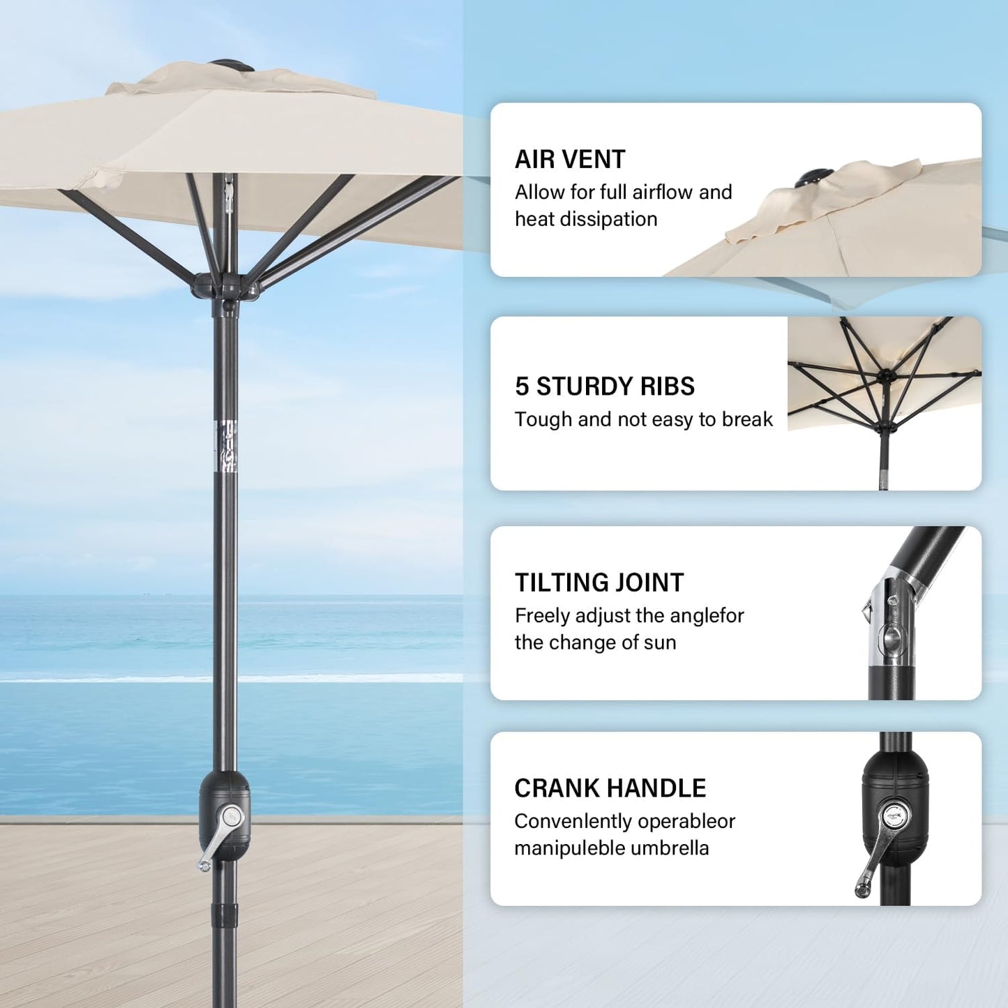 Angel Living Balkonparasol - Halfrond - 265 x 130 cm - Beige