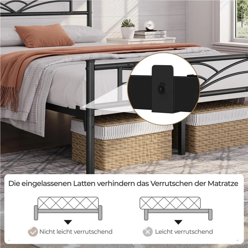 Yaheetech Metalen Bedframe - Wolkenpatroon - Lattenbodem - 140 x 200 cm - 32 cm Opbergruimte - Zwart