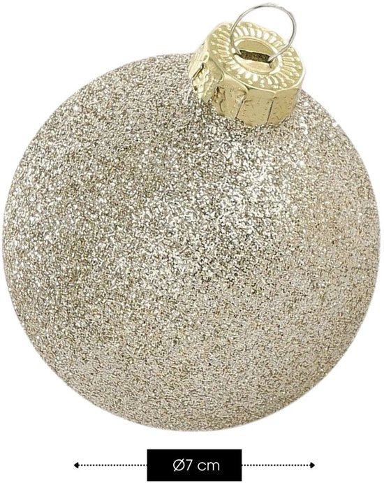 Mica Decorations Kerstballen - 26 Stuks - Kerstversiering voor de Kerstboom - Glimmende en Glitter Ornamenten - Piek en Ballen in Diverse Formaten - Ø7 cm - Crème