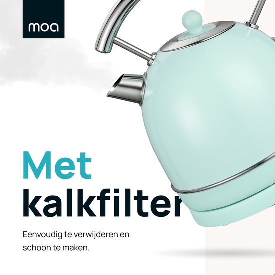 MOA Waterkoker Retro - 1,8 Liter - Elektrische Waterkoker - BPA-vrij - Anti Calcium Filter - RVS - 2200W - Pastel Groen