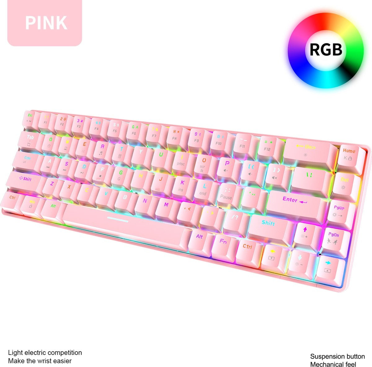 ZIYOU LANG T8 RGB Mechanisch 68Keys gaming toetsenbord - Windows/Mac game toetsenbord - Blue Switch - Mechanical Keyboard - Pink
