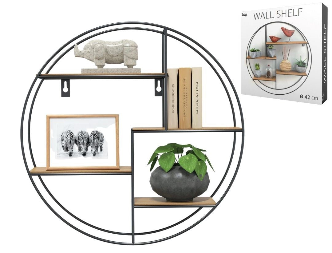 Industrieel Wandrek Rond – Houten Planken & Zwart Metaal – Decoratief Wandrek – Gadgy