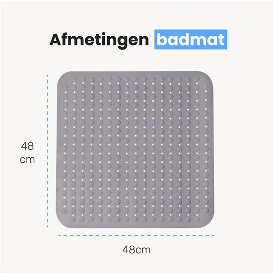 Luft Douche en Bad mat - 48 x 48 cm - Antislip - Grijs - Met zuignappen - Geschikt voor badkamer en douche - Veilig en Stevig