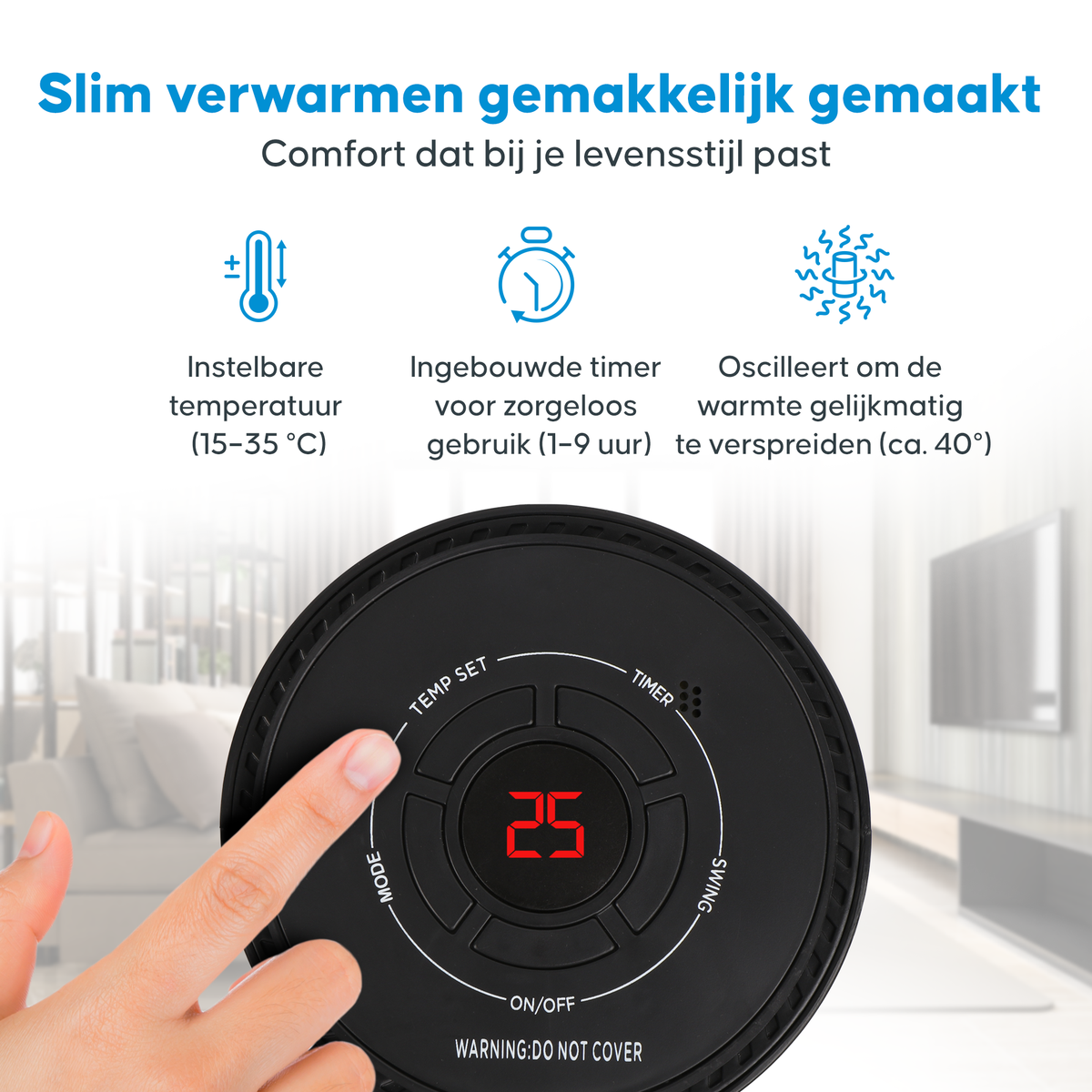 Aironex - Keramische Kachel - Model K1000 - 1200 W - Met Afstandsbediening & LCD-display - Omvalbeveiliging & Draaibaar - Kunststof - Zwart