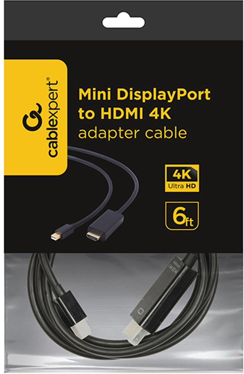Gembird Mini DisplayPort naar HDMI Kabel - 1,8 Meter - 4K Ondersteuning - Zwart