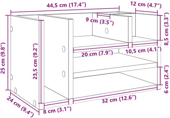 vidaXL - Bureau - organiser - 44,5x24x25 - cm - bewerkt - hout - zwart