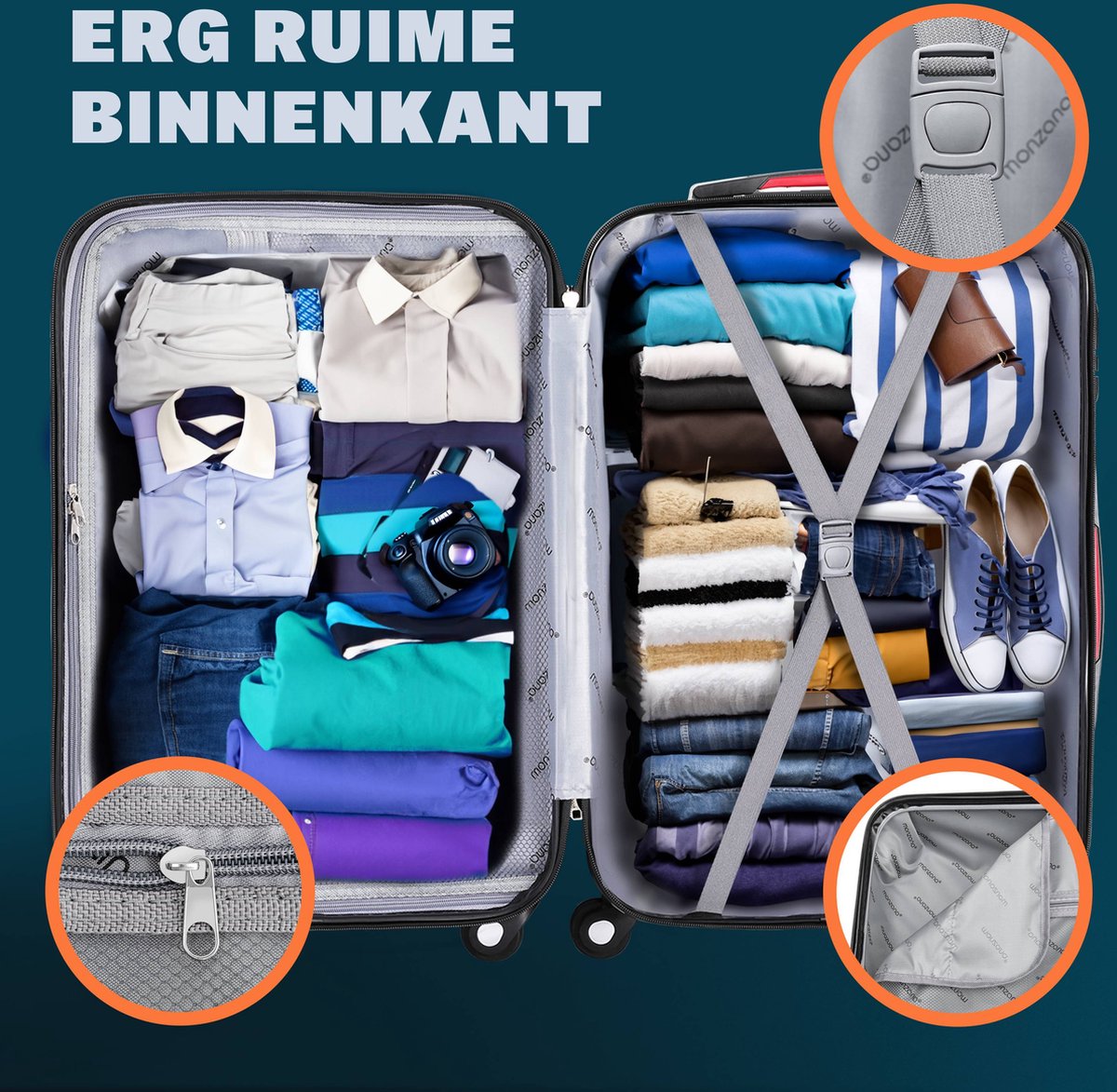 Monzana Kofferset Baseline 3-Delig – Voorzien Van 360° Dubbele Zwenkwielen En Cijferslot En Telescopische Handgreep – Voor Reis En Vakantie – Zilver ABS-Kunststof – M, L & XL