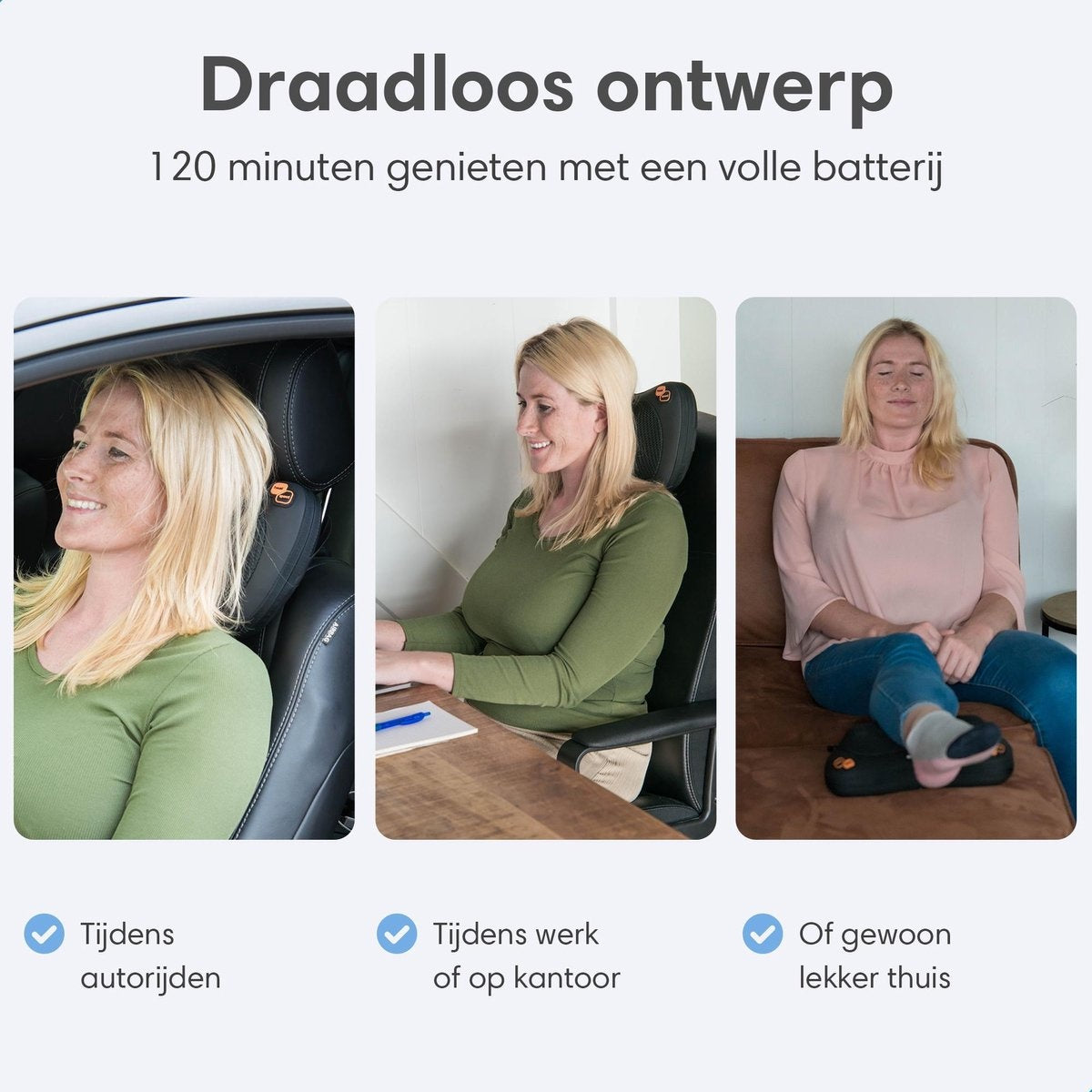Lifeproducts - Oplaadbaar Shiatsu-massagekussen - Massager met warmtefunctie - Zwart